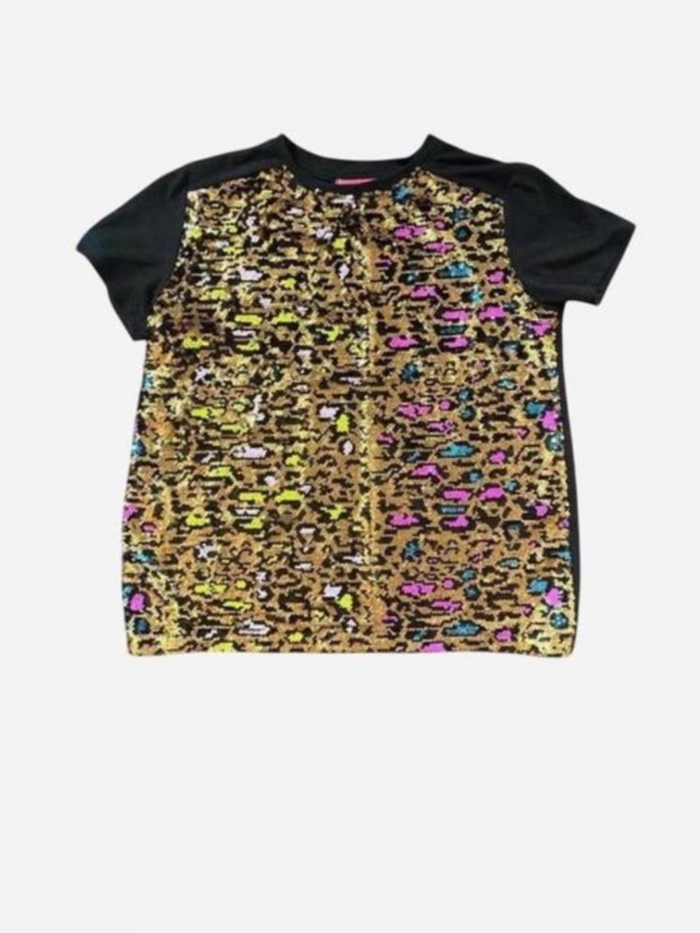 Vilagallo Gold Sequin Leopard Front Top festival party glam cocktail size M
